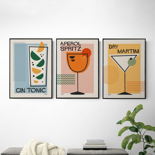 Aperol Spritz Framed Paper Print Wall Art Triptych