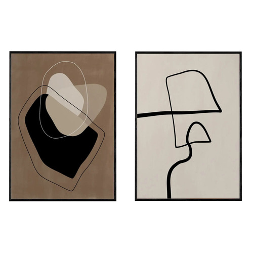 Beige Line Framed Paper Print Wall Art Diptych