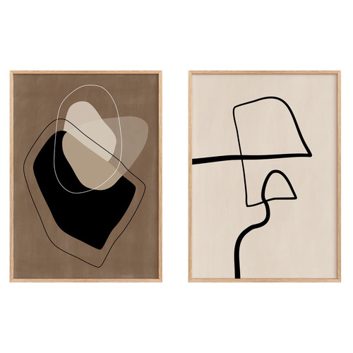 Beige Line Framed Paper Print Wall Art Diptych