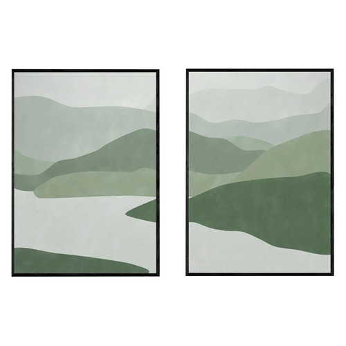 Green Abstract Framed Paper Print Wall Art Diptych