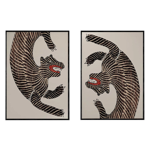 Japanese Tiger Framed Paper Print Wall Art Diptych