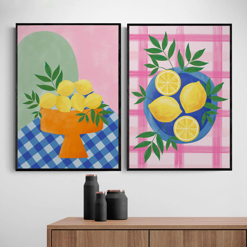 Summer Lemons Framed Paper Print Wall Art Diptych