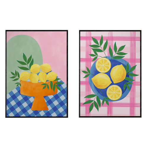 Summer Lemons Framed Paper Print Wall Art Diptych