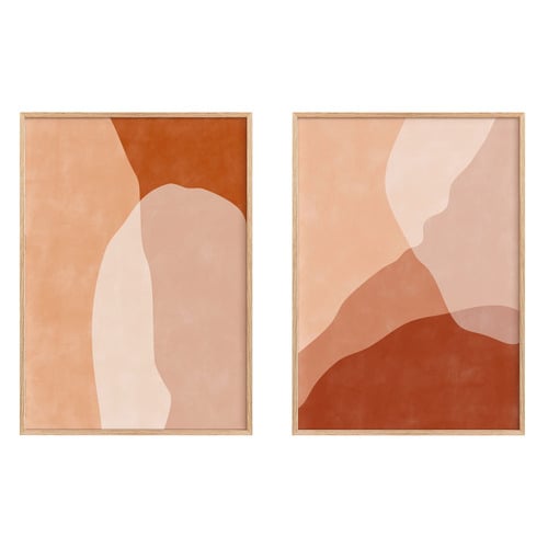 Terracotta Abstract Framed Paper Print Wall Art Diptych
