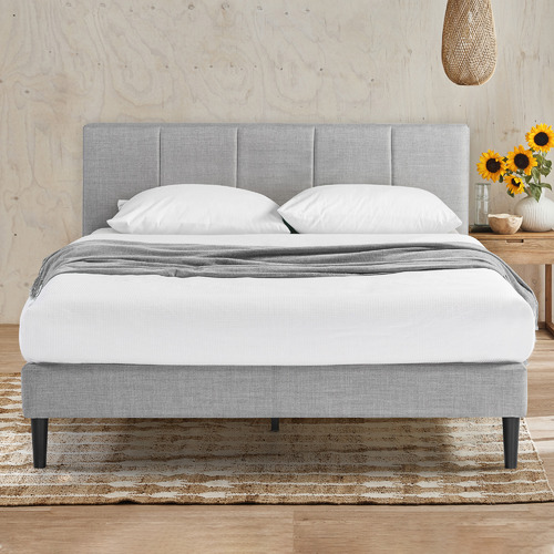 Light Grey Imogen Upholstered Bed With Usb, Light Grey Headboard Full Length