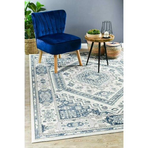 Cream Blue Calmly Power-Loomed Rug