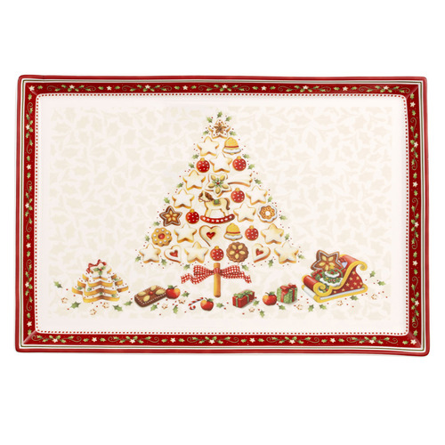 Christmas Tree Winter Bakery Delight Rectangular Porcelain Cake Plate