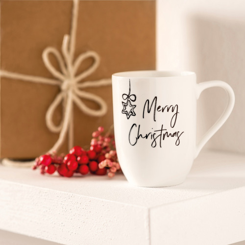 Merry Christmas Statement 280ml Porcelain Mug | Temple & Webster