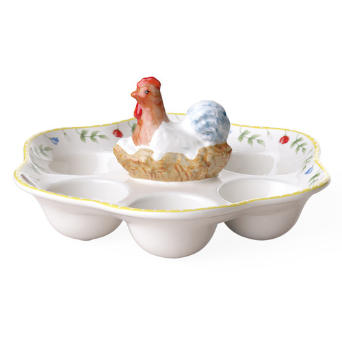 Spring Awakening Rooster & Hen 20cm Porcelain Egg Plate