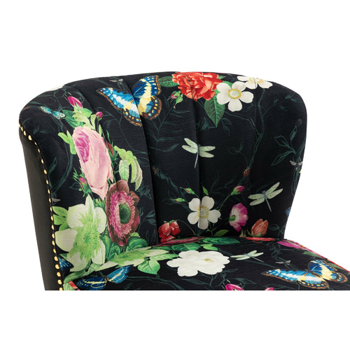 Pink Rose & Butterfly on Black Velvet Accent Chair