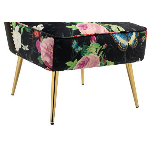 Pink Rose & Butterfly on Black Velvet Accent Chair