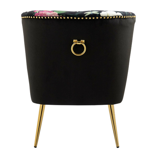 Pink Rose & Butterfly on Black Velvet Accent Chair