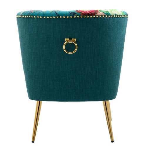 Red Flower & Butterfly on Blue Velvet Accent Chair