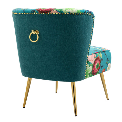 Red Flower & Butterfly on Blue Velvet Accent Chair