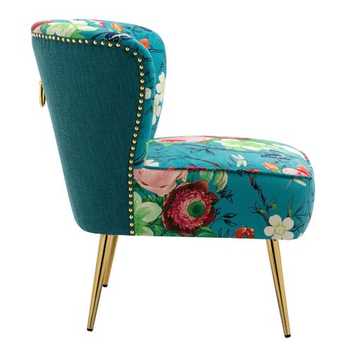 Red Flower & Butterfly on Blue Velvet Accent Chair