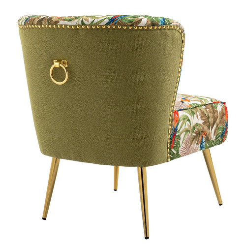 Red Parrot on Green Tropical Forest Velvet Accent Chair