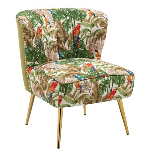 Red Parrot on Green Tropical Forest Velvet Accent Chair