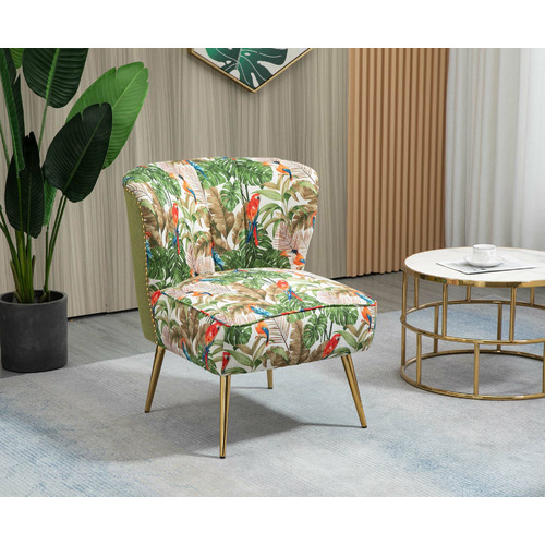 Red Parrot on Green Tropical Forest Velvet Accent Chair