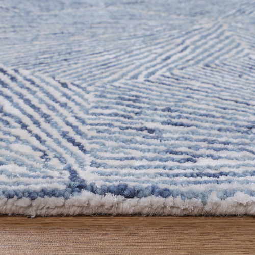 Blue Astrior Hexagon Hand-Knotted Wool & Cotton Rug