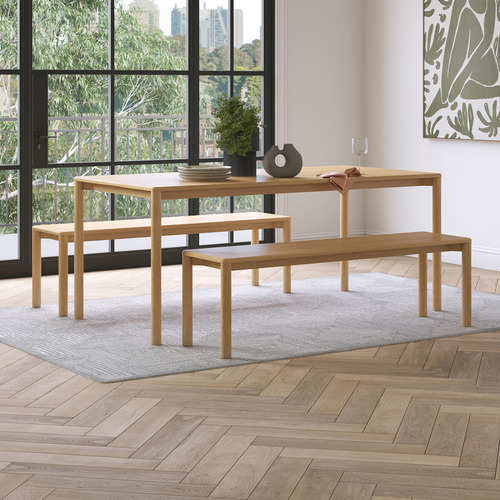 Kayla Bay by Temple & Webster Hemingway Solid Ash Wood Dining Table & Bench Set