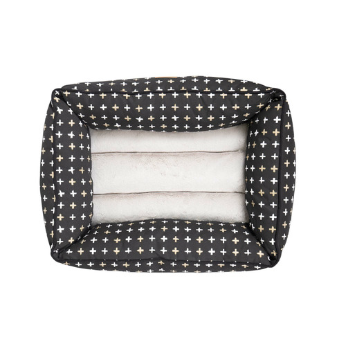 Black Metallic Cross Cotton Bolstered Dog Bed