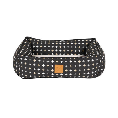 Black Metallic Cross Cotton Bolstered Dog Bed