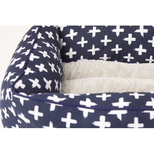 Navy Cross Cotton Bolstered Dog Bed