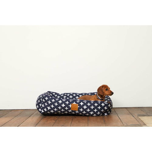 Navy Cross Cotton Bolstered Dog Bed