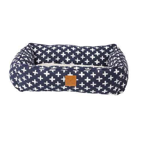Navy Cross Cotton Bolstered Dog Bed