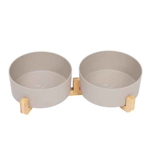Double Bamboo Dog Bowl with Stand