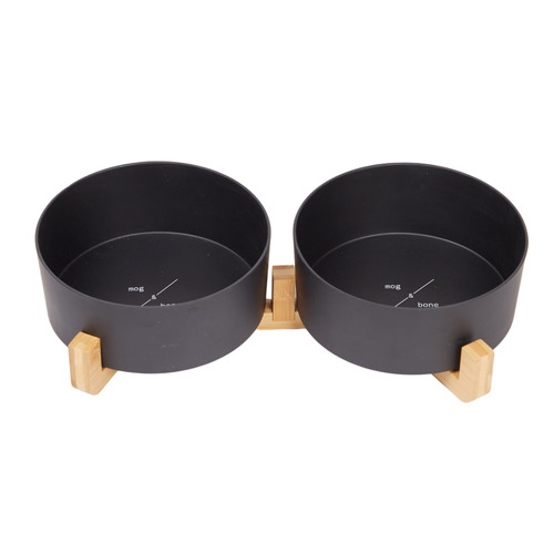 Double Bamboo Dog Bowl with Stand