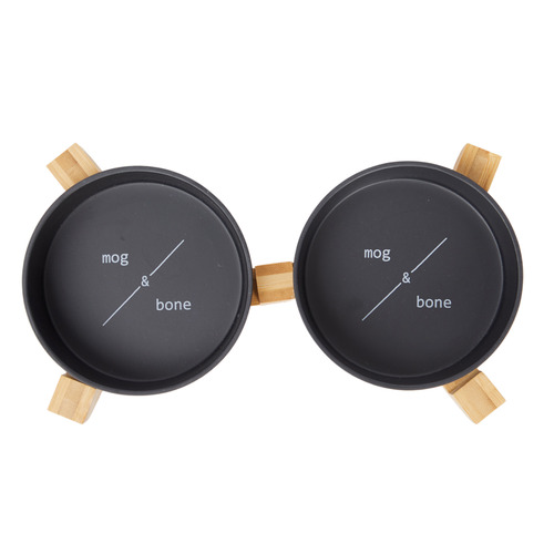 Double Bamboo Cat Bowl with Stand