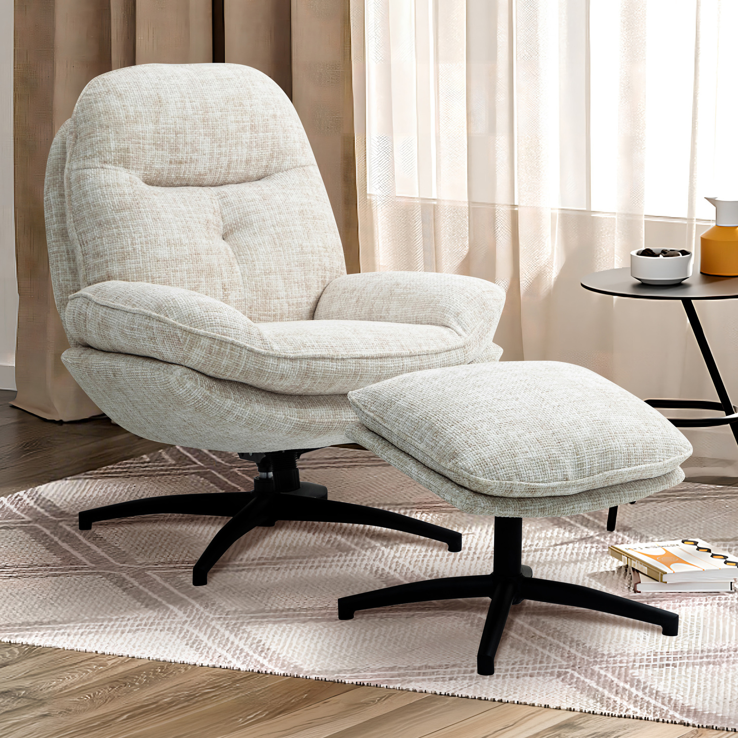 2 Piece Meris Swivel Chair & Footstool Set