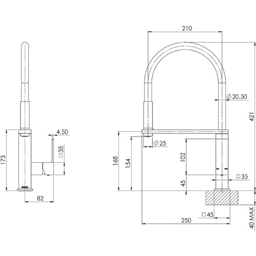 Square Vezz Flexible Hose Sink Mixer Tap