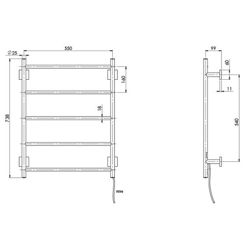 Square Radii Heated Towel Rail