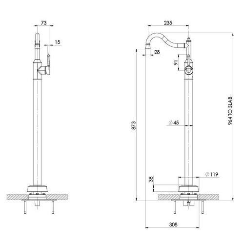 Nostalgia Floor Mounted Bath Mixer Tap
