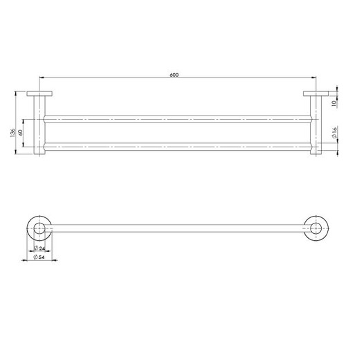 Round Radii Double Bar Towel Rail
