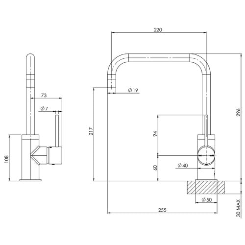 Vivid Slimline Squareline Sink Mixer Tap