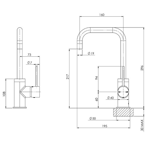 Vivid Slimline Squareline Sink Mixer Tap