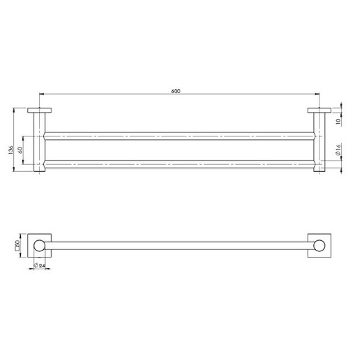 Square Radii Double Bar Towel Rail