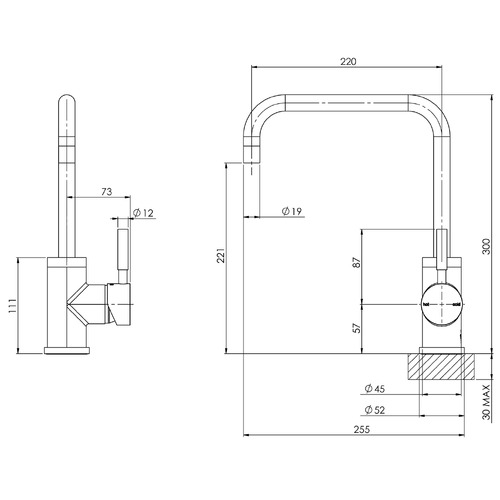 Vivid Chrome Square Line Sink Mixer Tap
