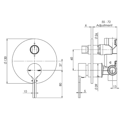 Vivid Slimline Wall Mounted Diverter Mixer