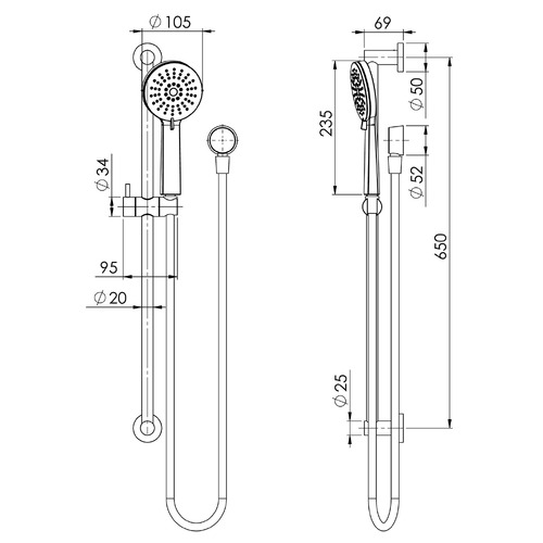 Vivid Slimline Hand-Held Shower Rail