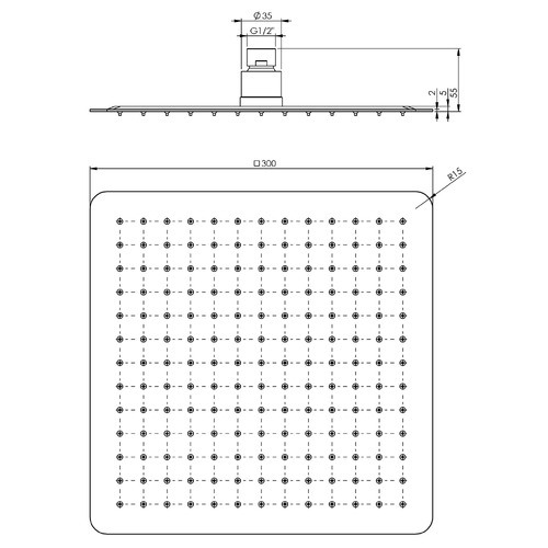 Vivid Slimline Stainless Steel Square Shower Head