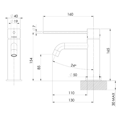 Vivid Slimline Curved Basin with Extended Mixer