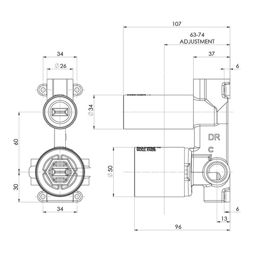 SwitchMix Shower Bath In-Wall Body with Diverter Rough-In Kit