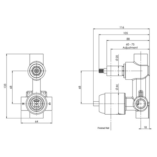 Phoenix Builders Diverter Mixer In-Wall Body