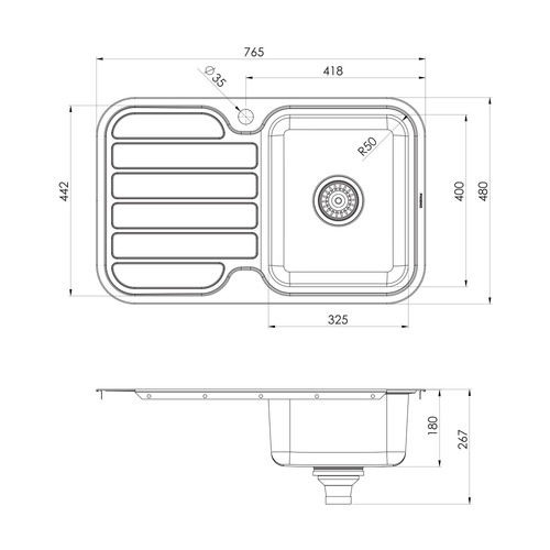 1000 Series 765mm Single Bowl Kitchen Sink with Drainer