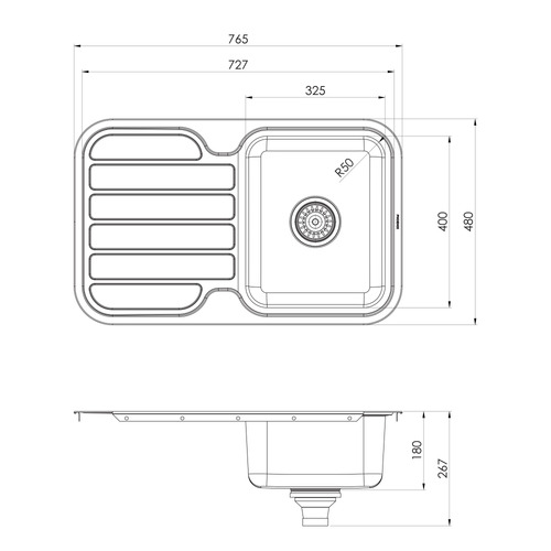 1000 Series 765mm Single Bowl Kitchen Sink with Drainer