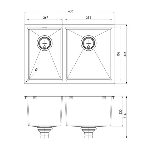 4000 Series 683mm 1 & 34 Double Bowl Kitchen Sink